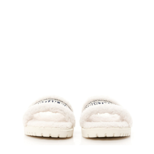 Dior Shearling Canvas Embroidered Dway 10mm Slide Sandals