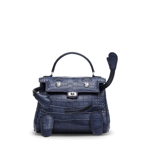 Hermes Quelle Ldole Kelly doll Alligator Bleu Nuit Noir Silver