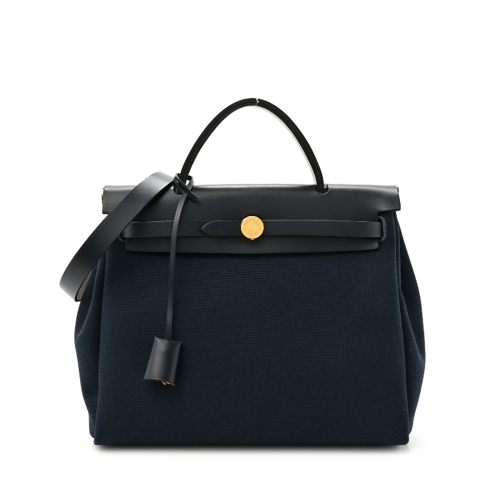 Hermes Herbag Zip 31 bag Toile Bleu Marine Gold