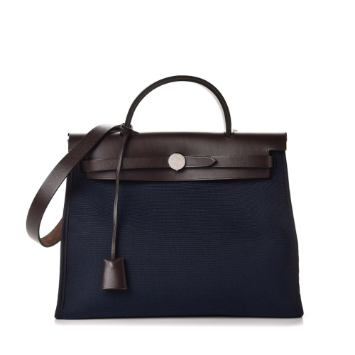 Hermes Herbag Zip 31 bag Toile Bleu Marine Ebene Silver