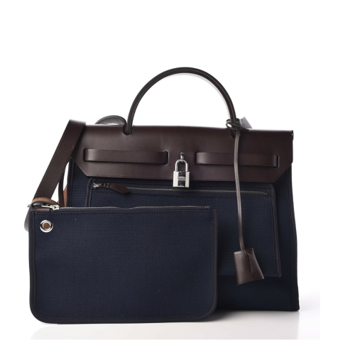 Hermes Herbag Zip 31 bag Toile Bleu Marine Ebene Silver
