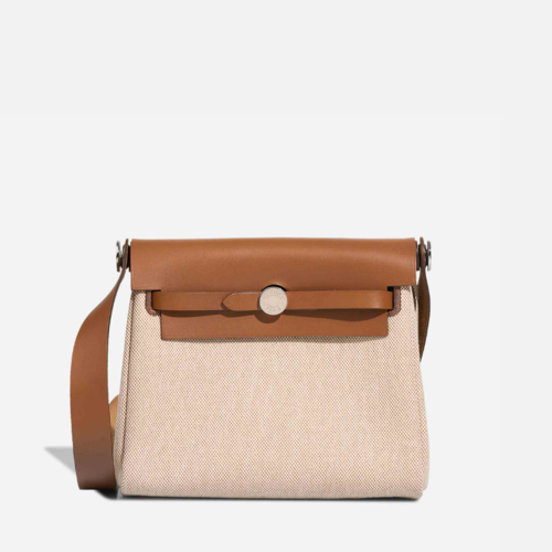 Hermes Herbag Zip 20 bag Toile Gold Silver