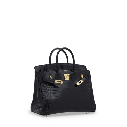 Hermes Birkin 25 Porosus Noir Gold