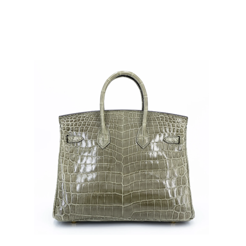 Hermes Birkin 25 Glossy Nile Crocodile Gris Tourterelle Gold