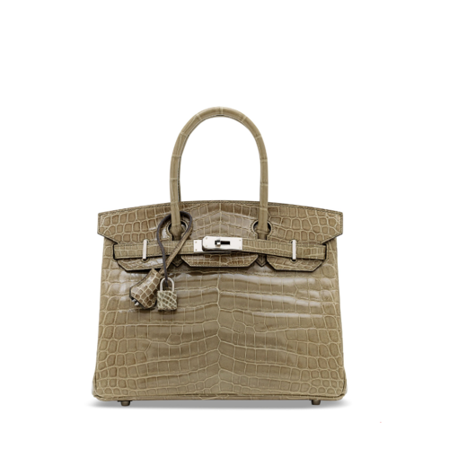 Hermes Birkin 30 Glossy  Porosus Gris Tourterelle Silver
