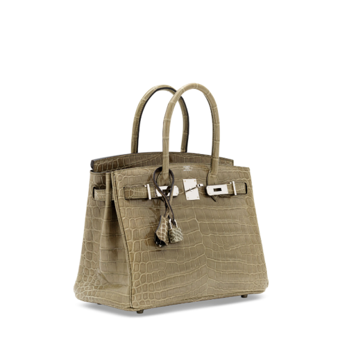 Hermes Birkin 30 Glossy  Porosus Gris Tourterelle Silver