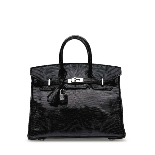Hermes Birkin 25 Lizard Noir Silver