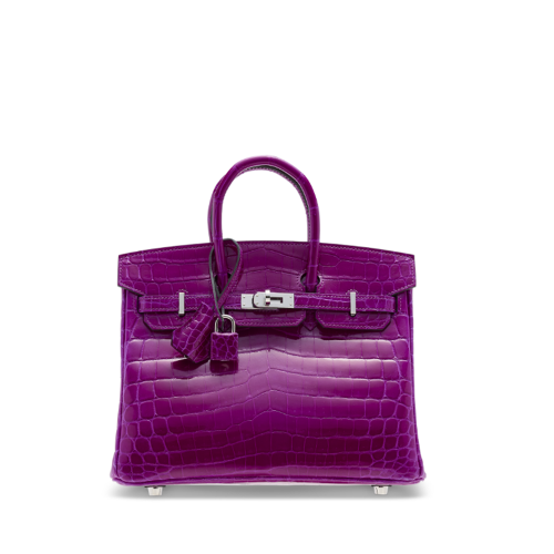 Hermes Birkin 25 Glossy Porosus Rose Sheherazade Silver