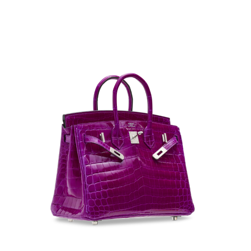 Hermes Birkin 25 Glossy Porosus Rose Sheherazade Silver
