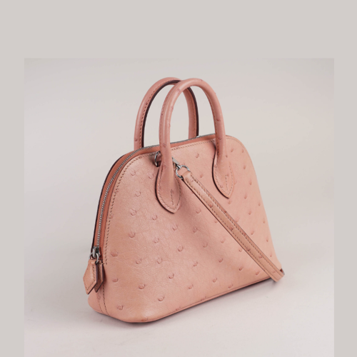 Hermes Bolide Mini Ostrich Terre Cuite Silver