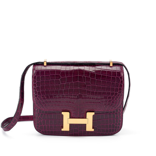 Hermes Constance 18 Glossy Porosus Bordeaux Gold