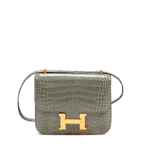Hermes Constance 18 Glossy Alligator Gris Ciment Gold