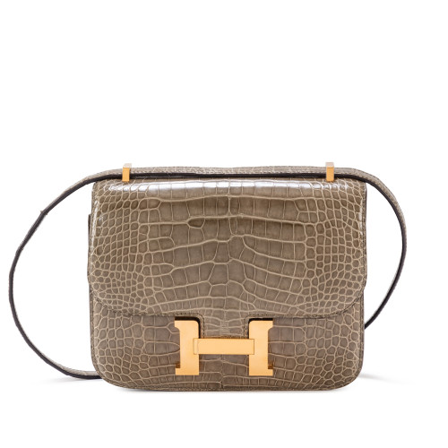 Hermes Constance 18 Glossy Alligator Gris Tourterelle Gold