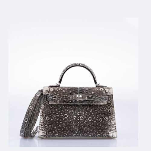 Hermes Kelly II Mini Lizard Silver