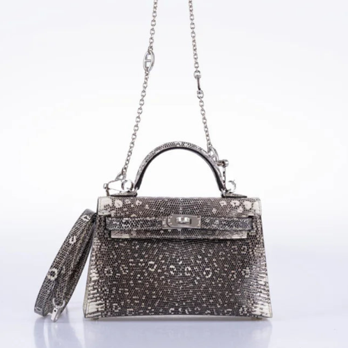 Hermes Kelly II Mini Lizard Silver