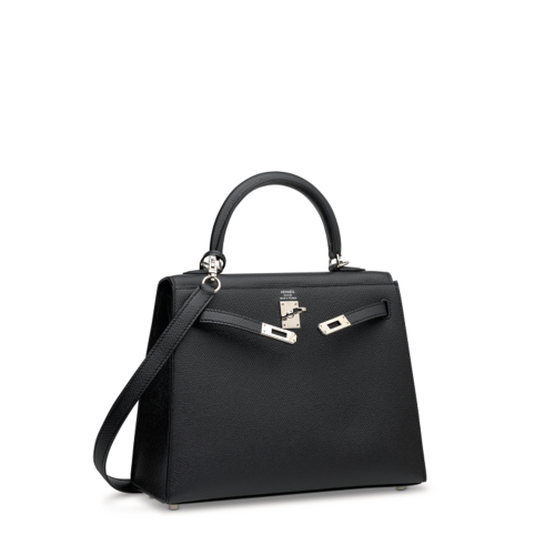 Hermes Kelly 25 Epsom Noir Silver