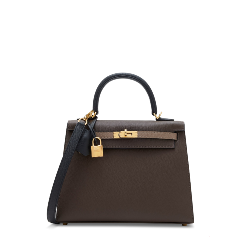 Hermes Kelly 25 Epsom Ecorce Etoupe Noir Gold