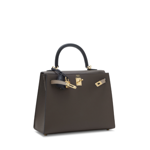 Hermes Kelly 25 Epsom Ecorce Etoupe Noir Gold