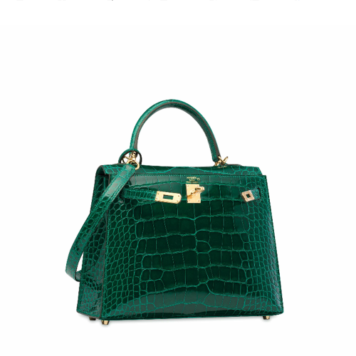 Hermes Kelly 25 Glossy Porosus Vert Emeraude Gold