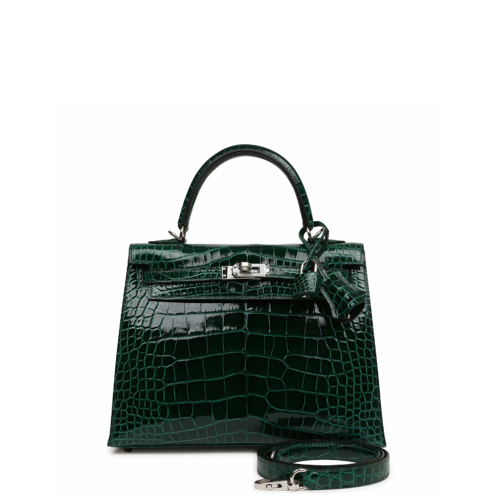 Hermes Kelly 25 Glossy Alligator Vert Fonce Gold