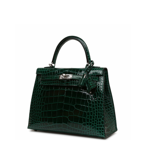 Hermes Kelly 25 Glossy Alligator Vert Fonce Gold