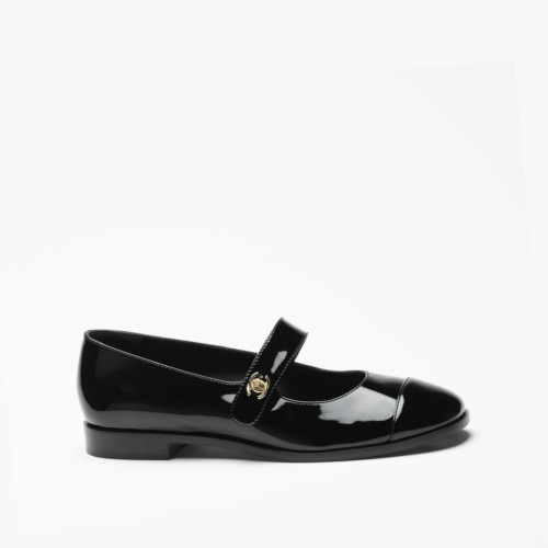 CHANEL Mary Jane Patent Kapskin Black Shoes