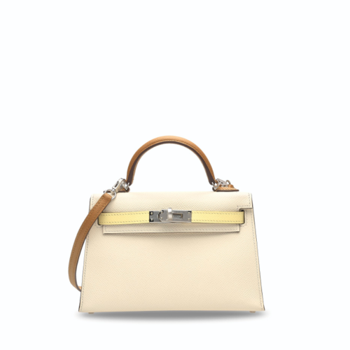 Hermes Kelly II Mini Epsom Nata Sesame Jaune Poussin Silver