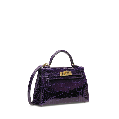 Hermes Kelly II Mini Glossy Alligator Cassis Gold
