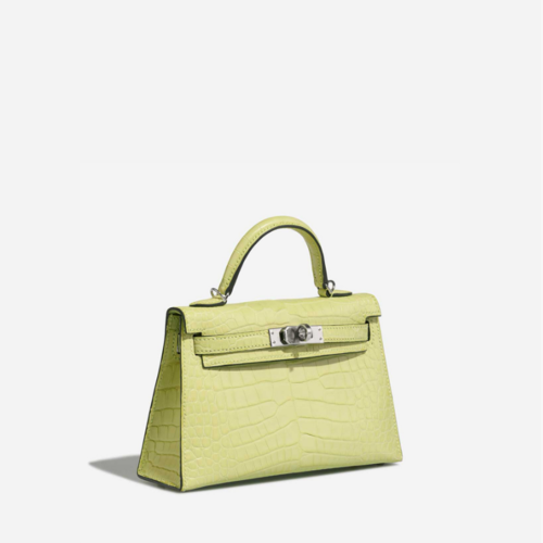 Hermes Kelly II Mini Matte Alligator Jaune Bourgeon Silver