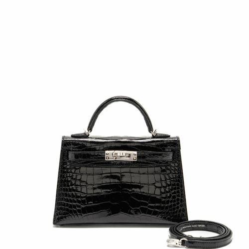 Hermes Kelly II Mini Glossy Alligator Noir Silver