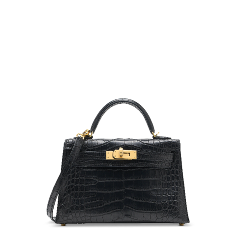 Hermes Kelly II Mini Matte Alligator Noir Gold