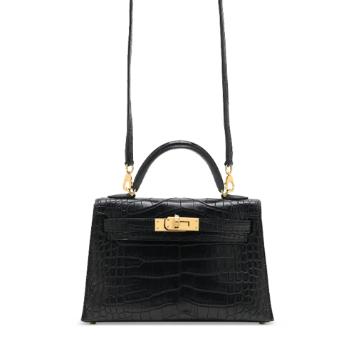Hermes Kelly II Mini Matte Alligator Noir Gold