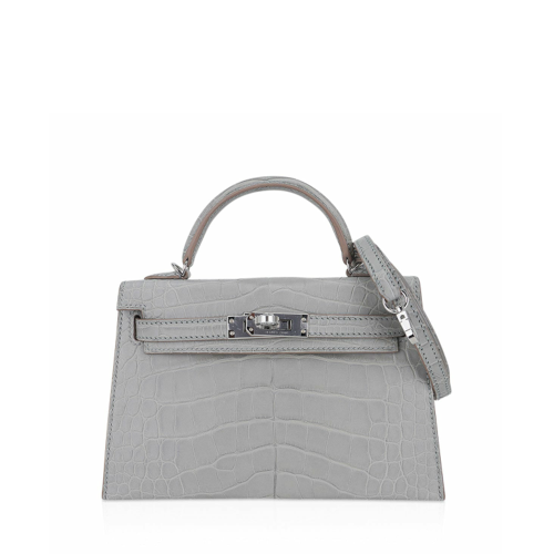 Hermes Kelly II Mini Matte Alligator Pearl Gray Silver