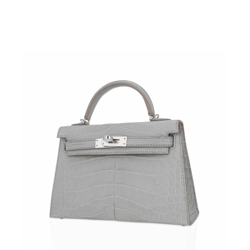 Hermes Kelly II Mini Matte Alligator Pearl Gray Silver