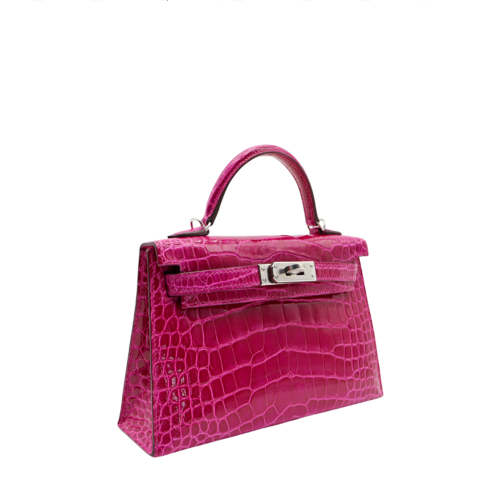 Hermes Kelly II Mini Glossy Alligator Rose Purple Silver