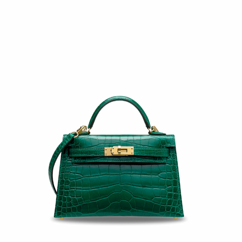 Hermes Kelly II Mini Glossy Alligator Vert Fonce Gold