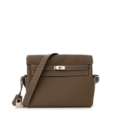 Hermes Kelly Messenger GM Togo Etoupe Silver
