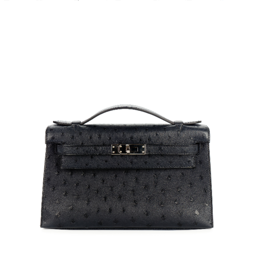 Hermes Kelly Mini I Ostrich Noir Silver