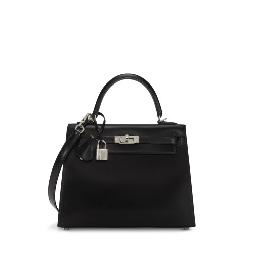 Hermes Kelly 25 Box Noir Silver