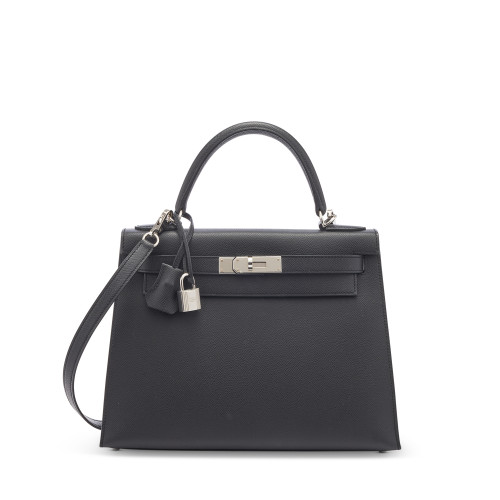 Hermes Kelly 28 Epsom Noir Silver 
