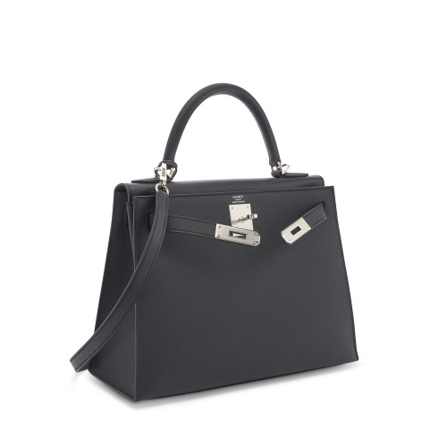 Hermes Kelly 28 Epsom Noir Silver 