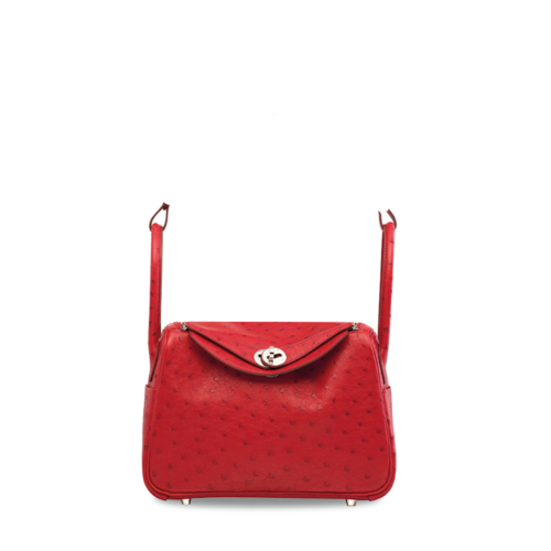 Hermes Lindy 26 Ostrich Rouge vif Silver