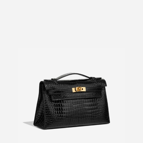 Hermes Mini Kelly I Glossy Porosus Noir Gold
