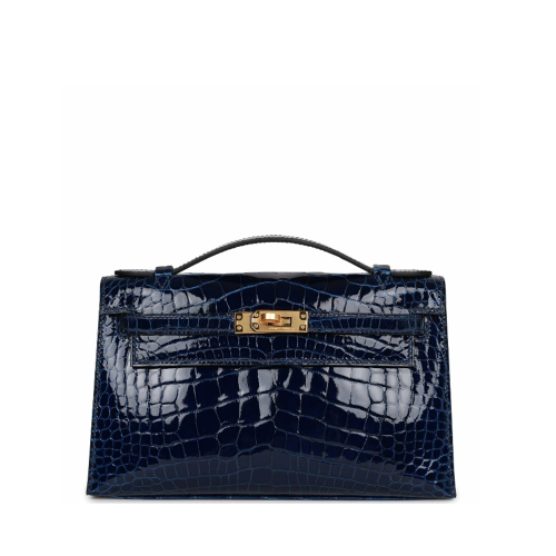Hermes Mini Kelly I Glossy Porosus Bleu Arine Gold
