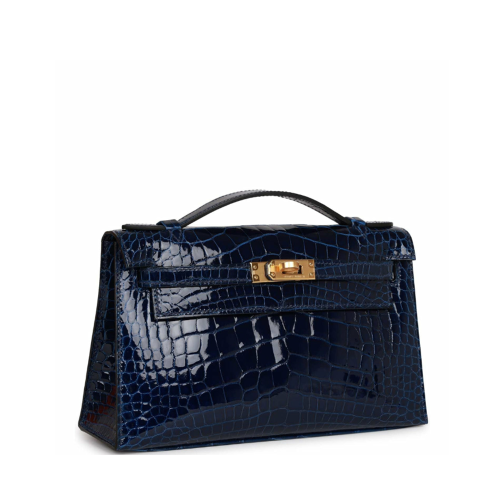 Hermes Mini Kelly I Glossy Porosus Bleu Arine Gold