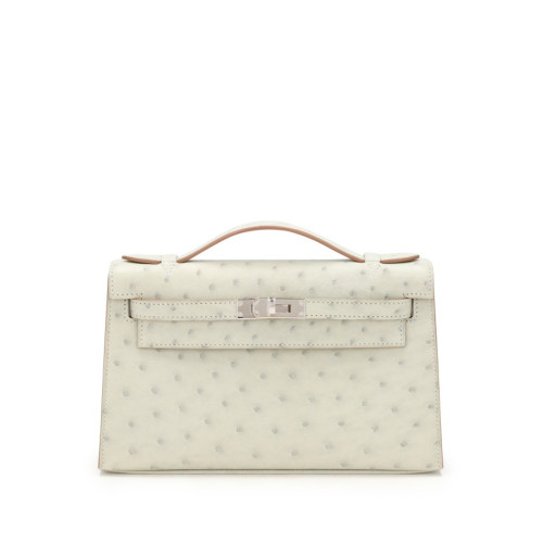 Hermes Mini Kelly I Ostrich Craie Silver