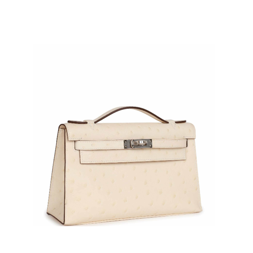 Hermes Mini Kelly I Ostrich Nata Silver