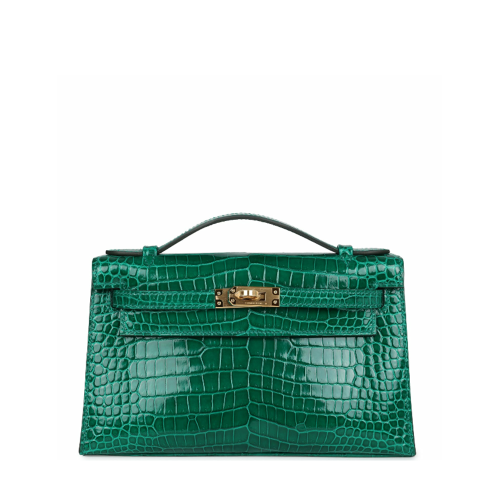 Hermes Mini Kelly I Glossy Porosus Vert Emeraude Gold