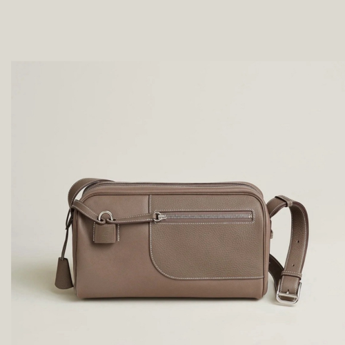 Hermes Petit Courier Shoulder Bag Clemence Evercolor Etoupe Silver