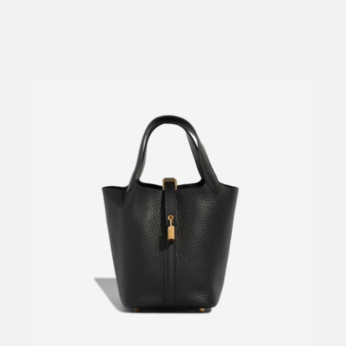 Hermes Picotin 18 Clemence Noir Gold